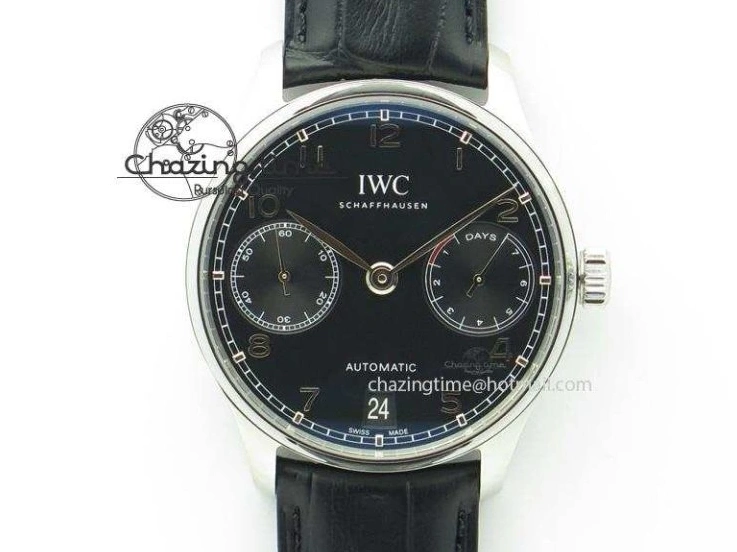 MIROTIME 0421 Portuguese IW5444 SS White Dial Blue Numbers On Blue Leather Strap A Modern 7258